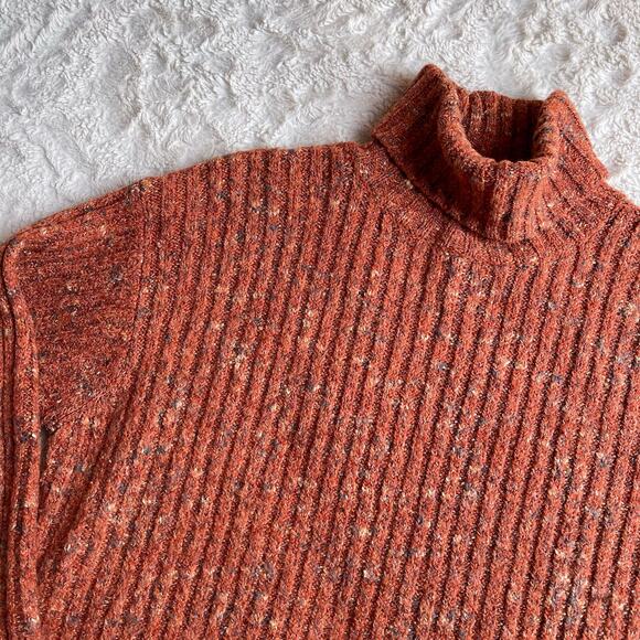 Vintage 90s Y2K ribbed orange turtleneck sweater boucle Spiegel marled oversized - Picture 6 of 17